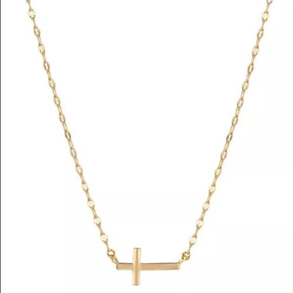 NWOT UNWRITTEN Gold Flash Plated Cross Pendant Necklace, 16+2" Extender